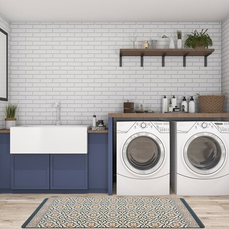 World Rug Gallery Antifatigue Mat, 47 in L x 18 in W, 0.47 in Thickness, Trellis, Blue 886BLUE18X47